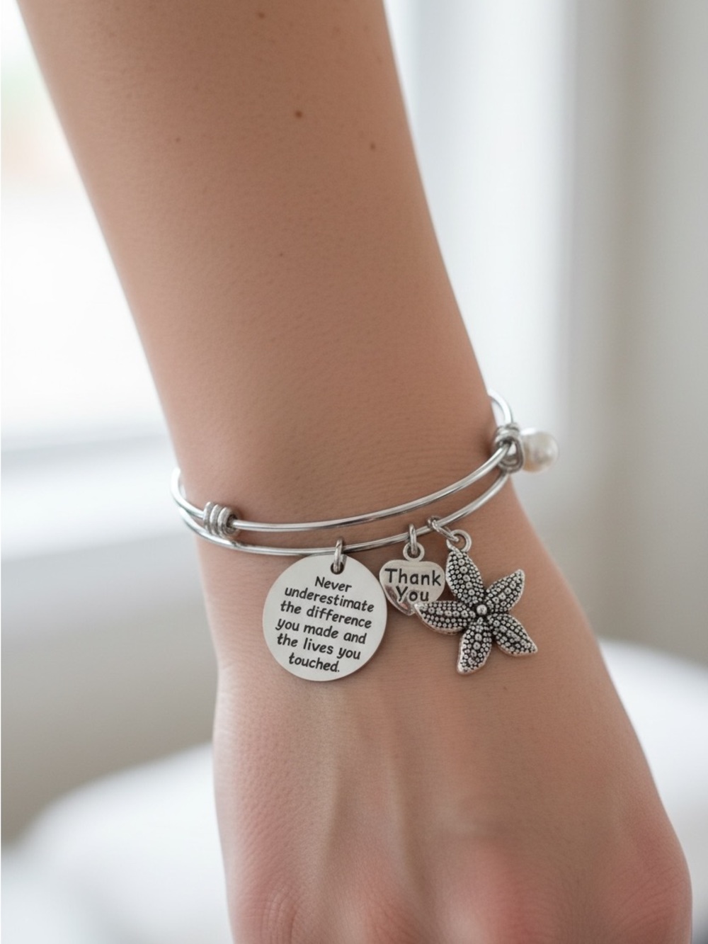 8/30 Silver 'Thank You' Starfish Charm Bracelet - Inspirational Message
